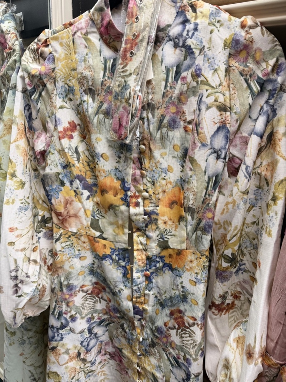 Commense Floral Belted Long Sleeve Midi Dress in Cream, Yellow and Blue - Picture 8 of 8